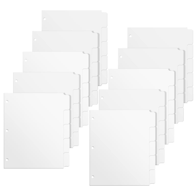 Homakover 3 Ring Binder Dividers with 5 Tabs, Write & Erase Plastic Binder Dividers Durable 3 Hole Punch Dividers Letter-Size 1/5 Cut Big Tabs Dividers, 10 Set, 50 Dividers Total - Image 1